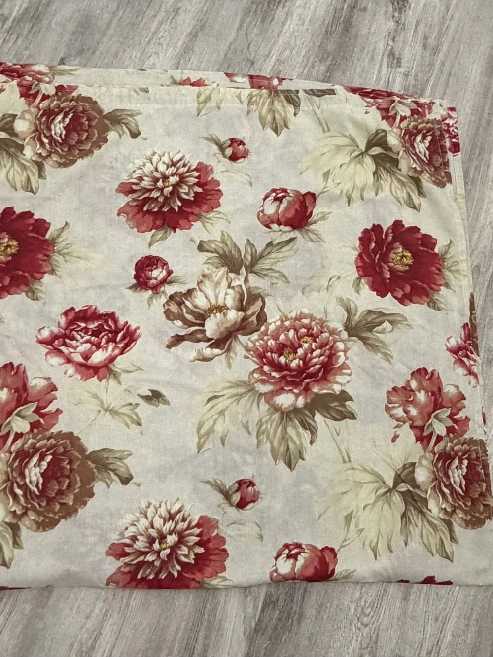Vintage 90s Red Flower Floral Shower Curtain Beige cottage country farm